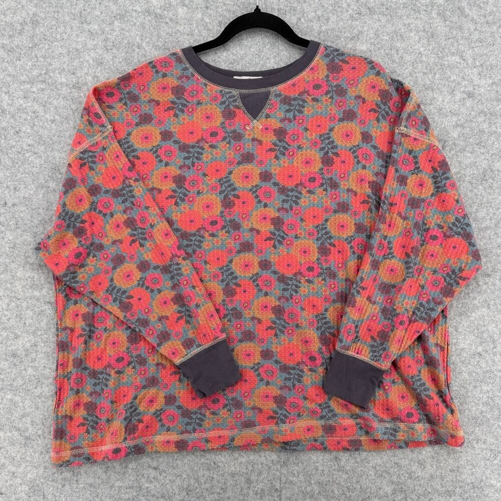 Natural Life Mix & Match Mustard Magenta Dahlias Waffle Top Size SMALL